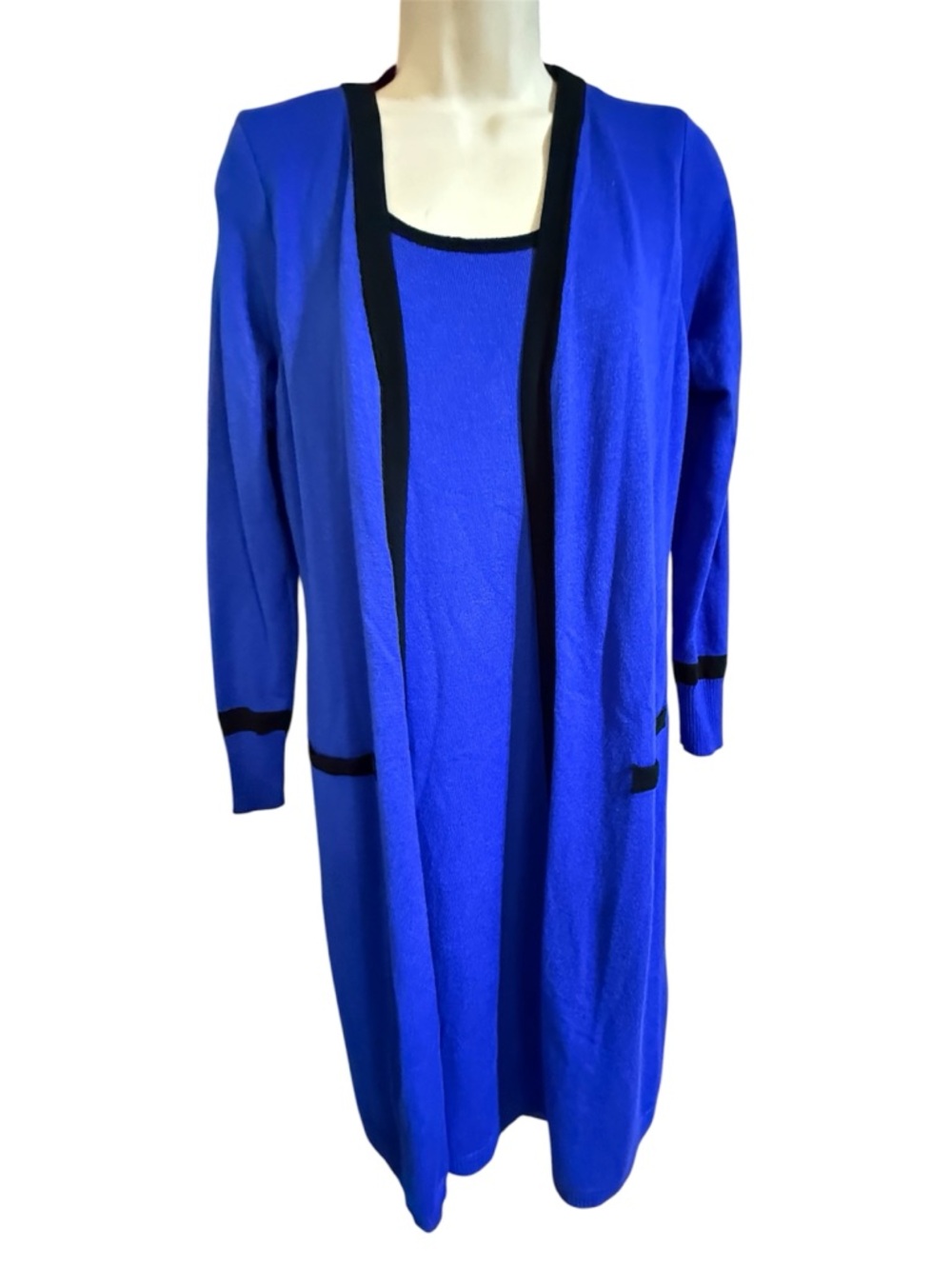 Allison Brittney Royal Blue Overlay long cardigan-Dress with Black Trim|woman L